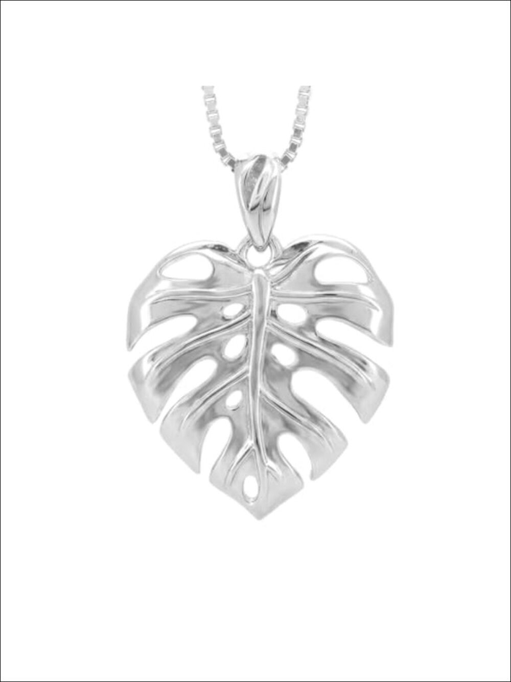 925 Sterling Silver Monstera Leaf Pendant Necklace 18in Box Chain